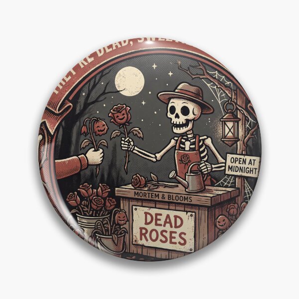 Item preview, Skeleton Florist Selling Dead Roses at a Midnight Flower Stand designed and sold by ASTRAL ART LAB.