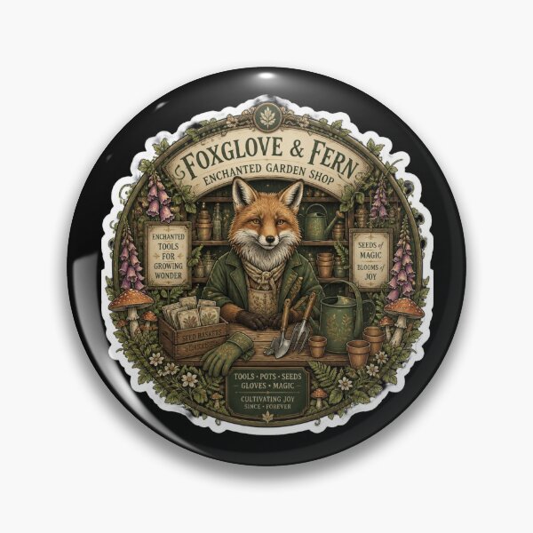 Item preview, Foxglove & Fern Enchanted Garden Shop Sticker | Woodland Fox Gardener | Cottagecore Botanical Nursery Art designed and sold by MrDev.
