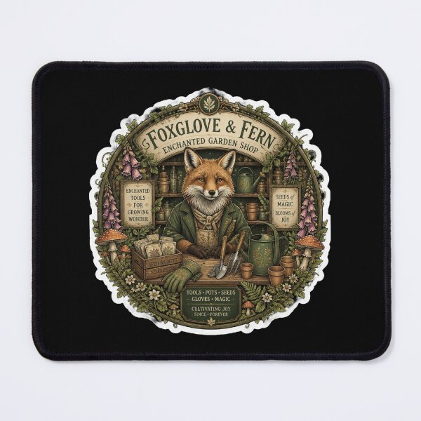 Item preview, Foxglove & Fern Enchanted Garden Shop Sticker | Woodland Fox Gardener | Cottagecore Botanical Nursery Art designed and sold by MrDev.