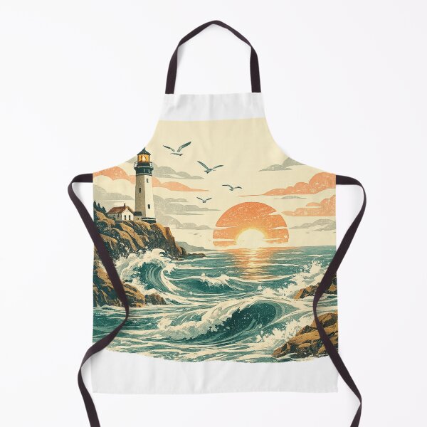 Item preview, Vintage Lighthouse Ocean Sunset Retro Coastal Landscape Illustration designed and sold by irfanshikh.