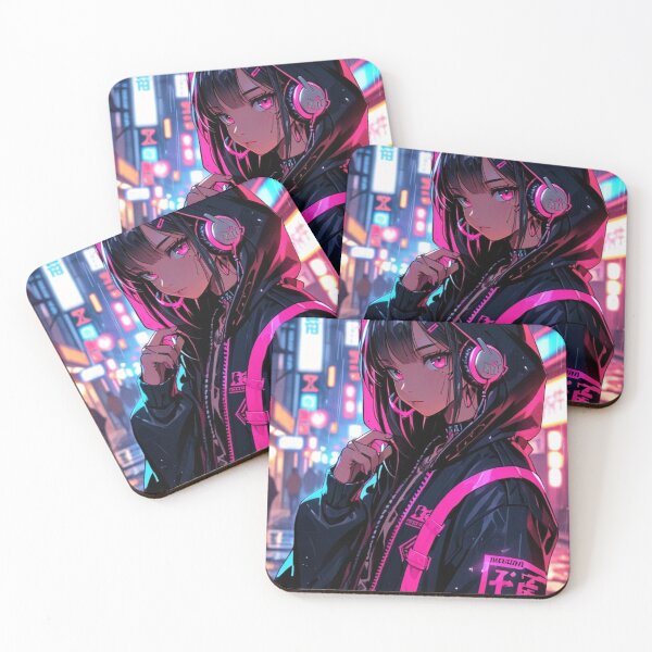 Item preview, Anime Cyberpunk Fashion Girl Pink Neon Street Art designed and sold by AnimDream .