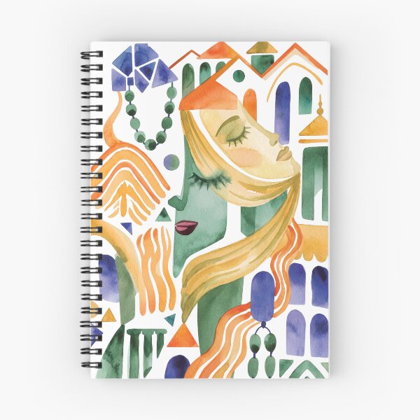 Item preview, Mediterranean Surreal Woman Abstract City Watercolor Art designed and sold by MoonOpuluna.