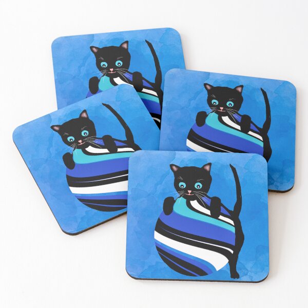 Item preview, Playful Black Cat with Striped Ball designed and sold by Elaine M Hayward .