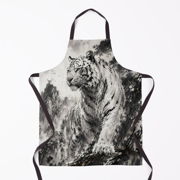 Item preview, White Tiger on Mountain Cliff | Traditional Ink Wildlife Art designed and sold by ManJiangHong.