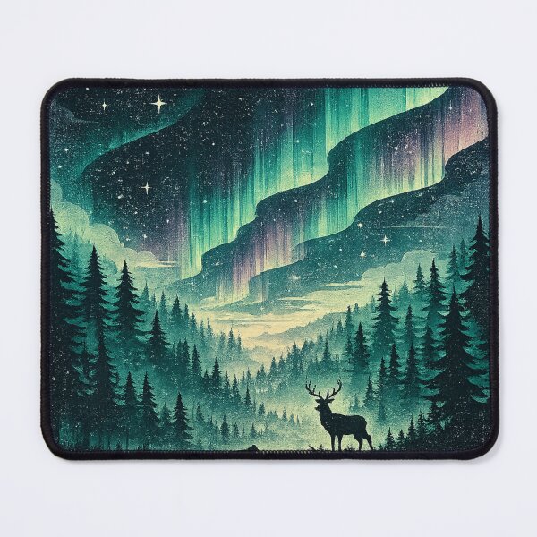 Item preview, Aurora Borealis Deer | Northern Lights Forest Art | Mystical Nature Wildlife designed and sold by irfanshikh.