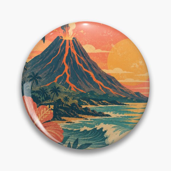 Item preview, Vintage Volcano Sunset | Tropical Island Hibiscus Retro Art designed and sold by irfanshikh.