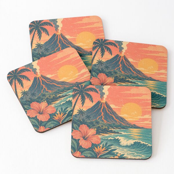 Item preview, Vintage Volcano Sunset | Tropical Island Hibiscus Retro Art designed and sold by irfanshikh.
