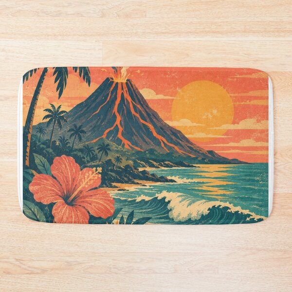 Item preview, Vintage Volcano Sunset | Tropical Island Hibiscus Retro Art designed and sold by irfanshikh.