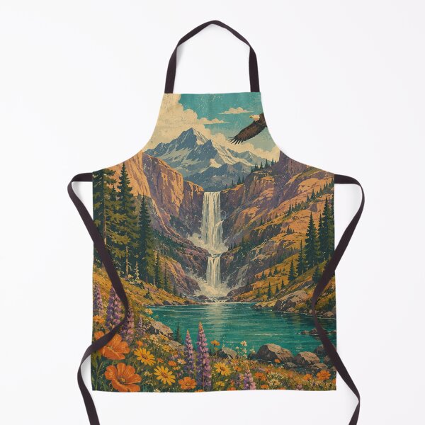 Item preview, Mountain Waterfall Eagle | Vintage National Park Landscape Wildflowers Art designed and sold by irfanshikh.
