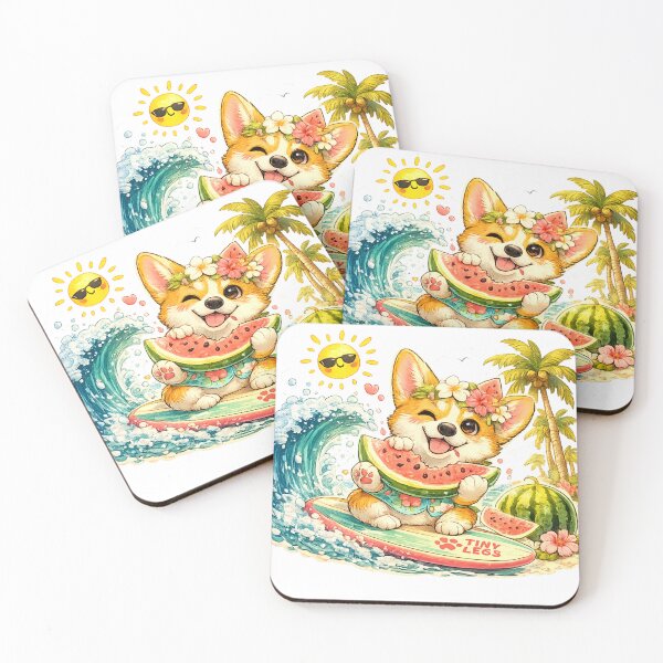 Item preview, Surfing Corgi with Watermelon - Kawaii Tropical Summer designed and sold by TinyLegs.