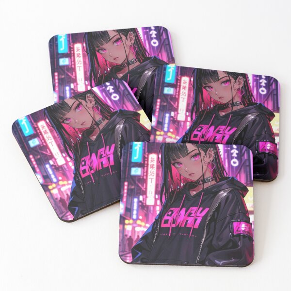 Item preview, Glowing Pink Cyber Anime Girl Japanese Nightscape designed and sold by AnimDream .