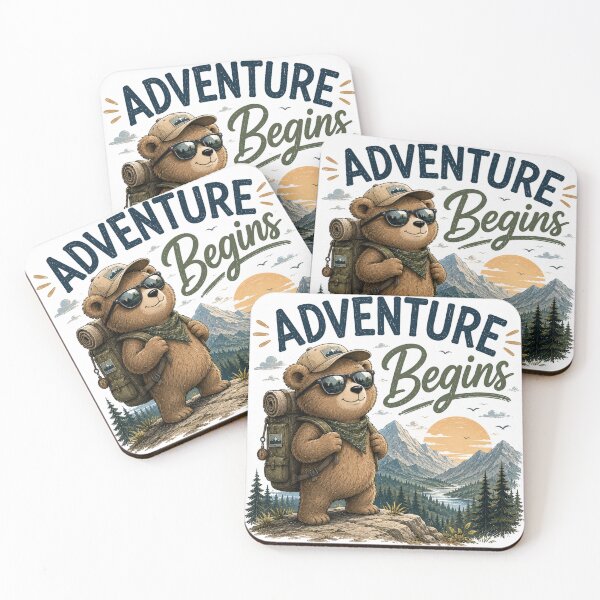 Item preview, Adventure Begins Bear Hiking Camping Nature Graphic designed and sold by Kama-woszczyk.