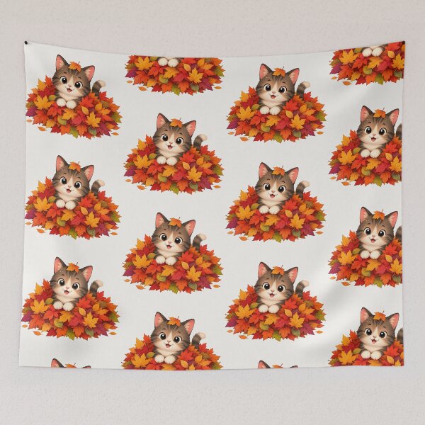 Artikelvorschau, Cute Cat Autumn Leaves Fall Kitten Season entworfen und verkauft von Seculinator.