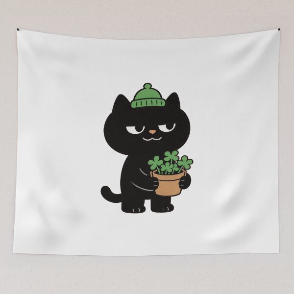Item preview, Black Cat With Lucky Clover designed and sold by LightCatchDecor.