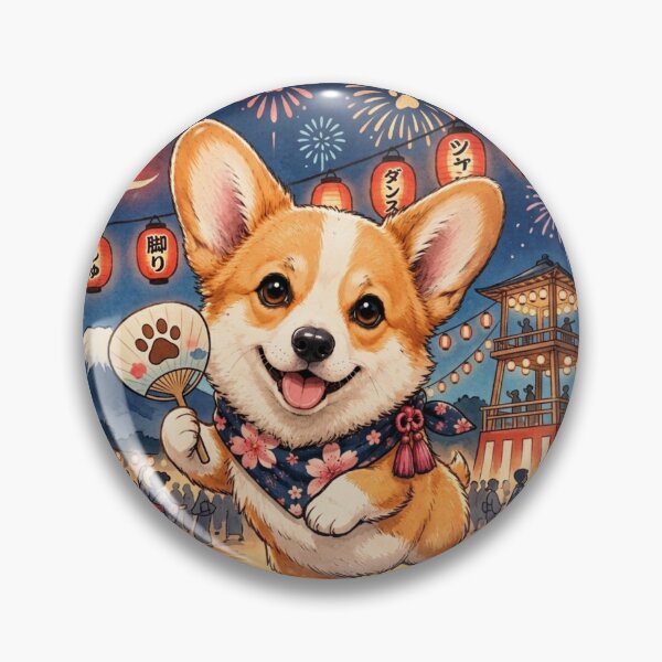 Item preview, Corgi Japanese Matsuri Festival Art - Tiny Legs Night designed and sold by TinyLegs.