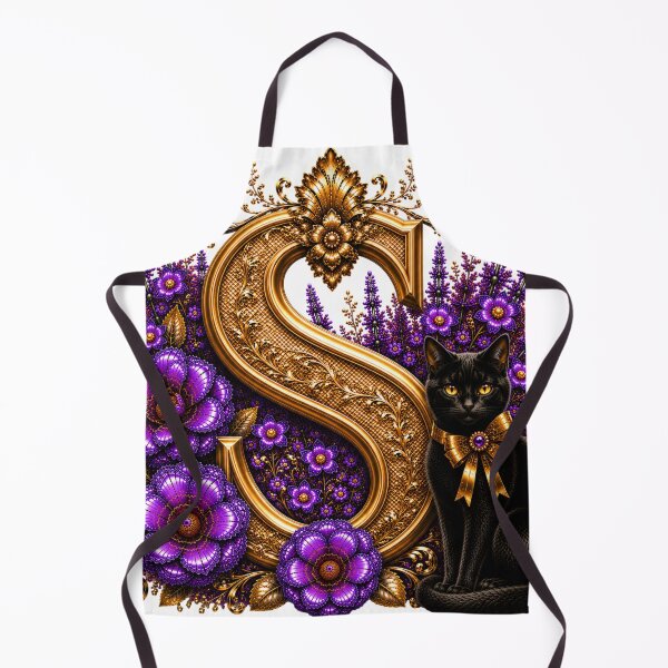 Item preview, Floral Letter S with Black Cat | Lavender Botanical Monogram | Elegant Gold Initial Design designed and sold by MoodLay.