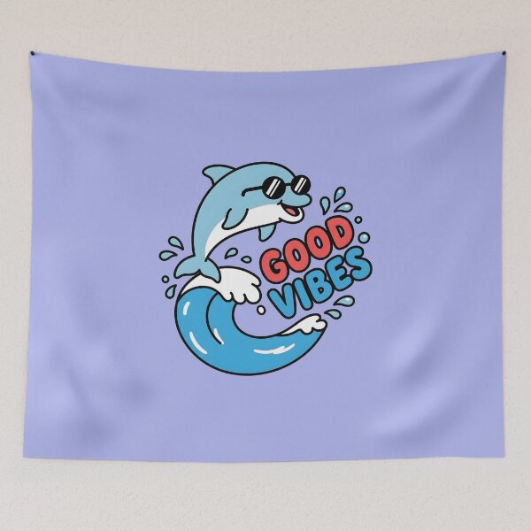 Item preview, Good Vibes – Cute Dolphin Riding a Wave Design designed and sold by Sea Gem.