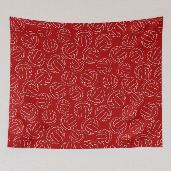 Item preview, red & white volleyballs line art sketch pattern designed and sold by katzdzynes.