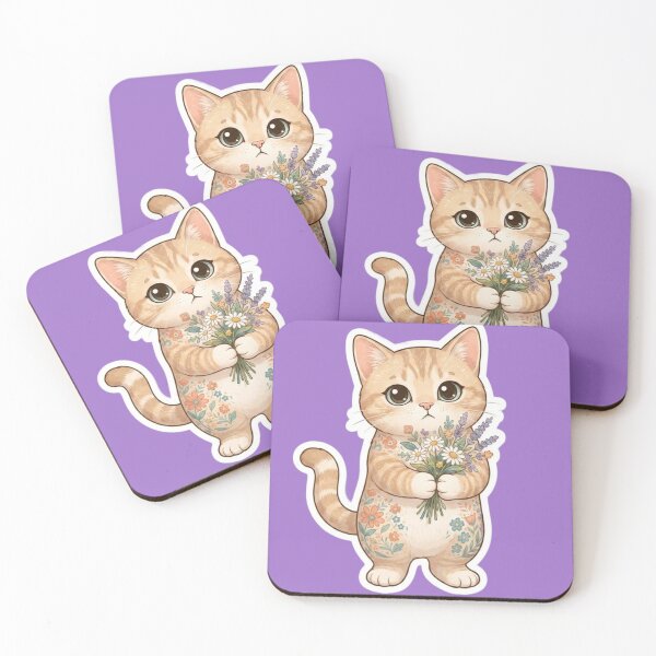 Item preview, Cute Orange Tabby Cat Holding Flowers Bouquet designed and sold by Iampoji.