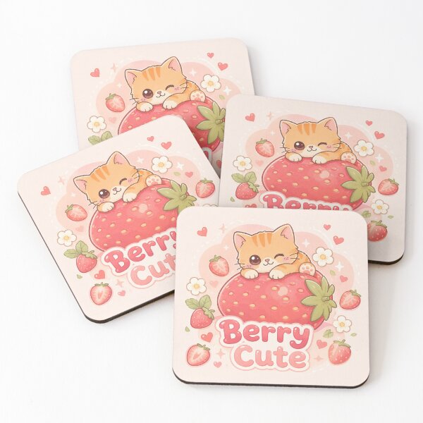 Item preview, Berry Cute Strawberry Cat – Cute Kawaii Kitten Aesthetic Design designed and sold by Aruellart.