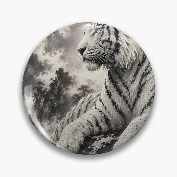 Item preview, White Tiger Resting on Cliff | Traditional Ink Wash Wildlife Art designed and sold by ManJiangHong.