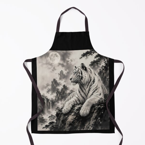 Item preview, White Tiger Resting on Cliff | Traditional Ink Wash Wildlife Art designed and sold by ManJiangHong.