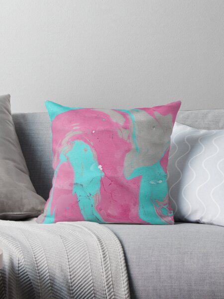 Item preview, AQUA AND BRIGHT PINK MARBLING PAINT DESIGN designed and sold by ozcushionstoo.