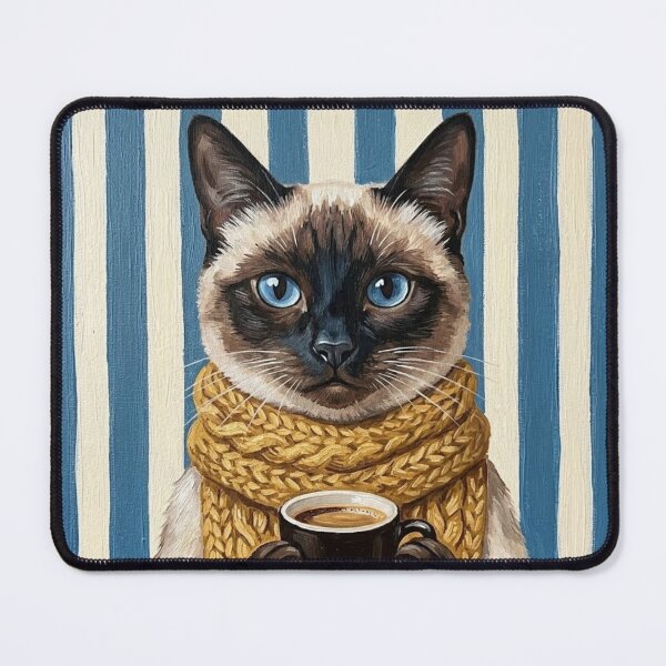 Item preview, Cozy Siamese Cat with Coffee – Winter Café Aesthetic designed and sold by UUniqueIImprint.