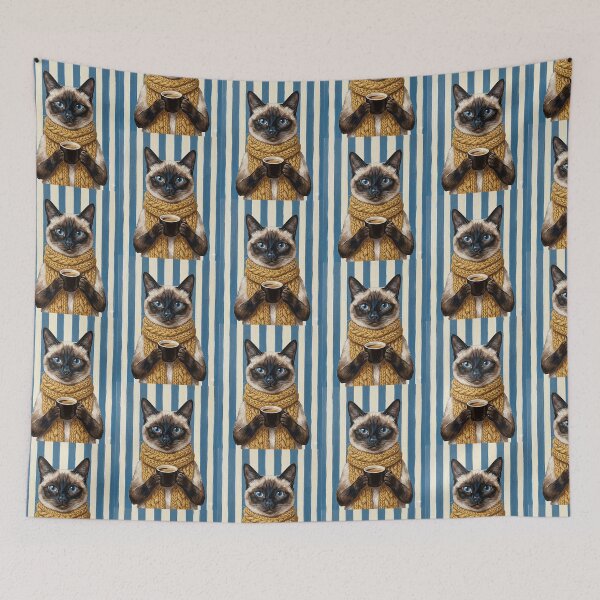 Item preview, Cozy Siamese Cat with Coffee – Winter Café Aesthetic designed and sold by UUniqueIImprint.