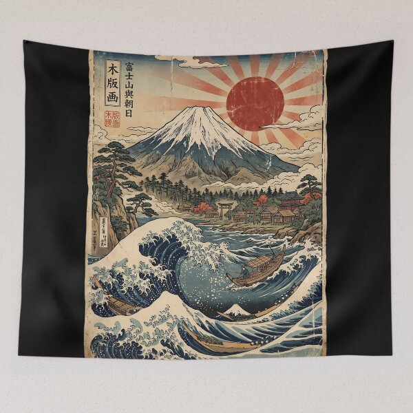 Item preview, Retro Japanese Wave Mount Fuji Ukiyo-e Art designed and sold by ART ATTACK ZONE.