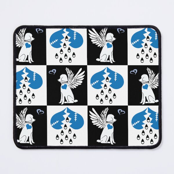 Item preview, Black & White Angel Dogs & Broken Hearts on Checkered Background designed and sold by Digitalmyth's Designs.