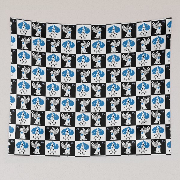 Item preview, Black & White Angel Dogs & Broken Hearts on Checkered Background designed and sold by Digitalmyth's Designs.