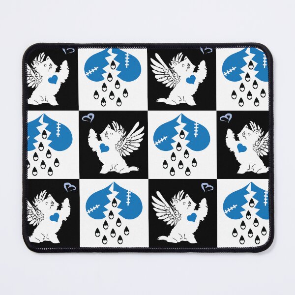 Item preview, Black & White Angel Dogs & Broken Hearts on Checkered Background designed and sold by Digitalmyth's Designs.