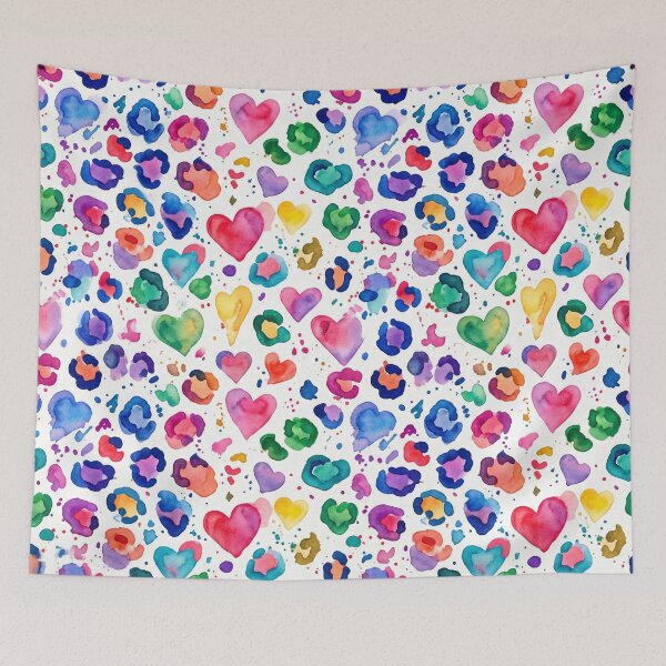 Item preview, Watercolor Leopard Print Hearts Colorful Pattern Boho Animal Print designed and sold by Patterns & Love .