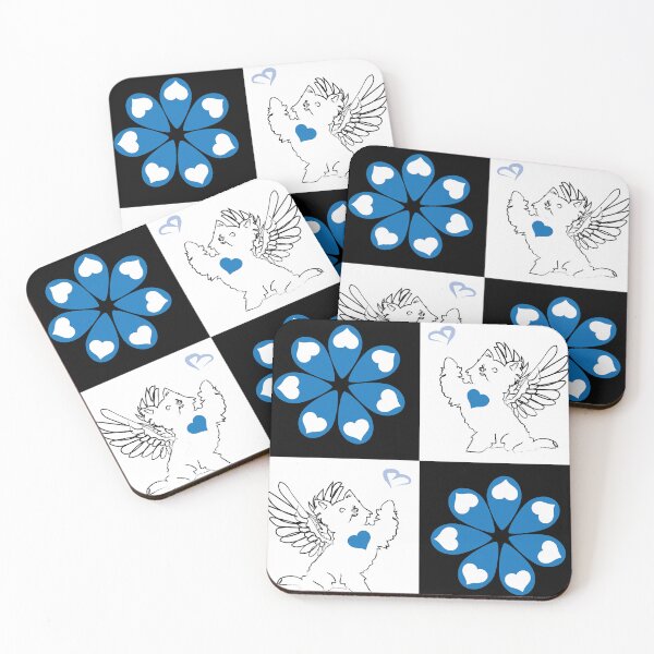 Item preview, Black & White Angel Dogs & Love Tear Flowers on Checkered Background designed and sold by Digitalmyth's Designs.
