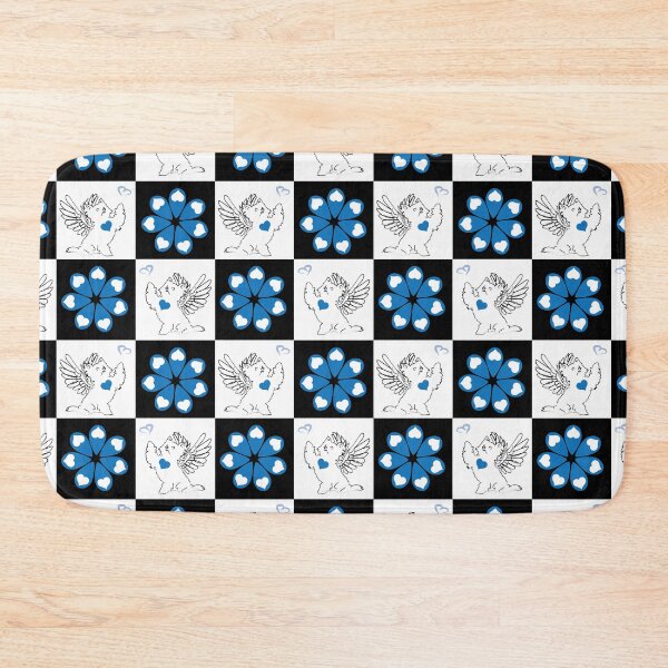 Item preview, Black & White Angel Dogs & Love Tear Flowers on Checkered Background designed and sold by Digitalmyth's Designs.
