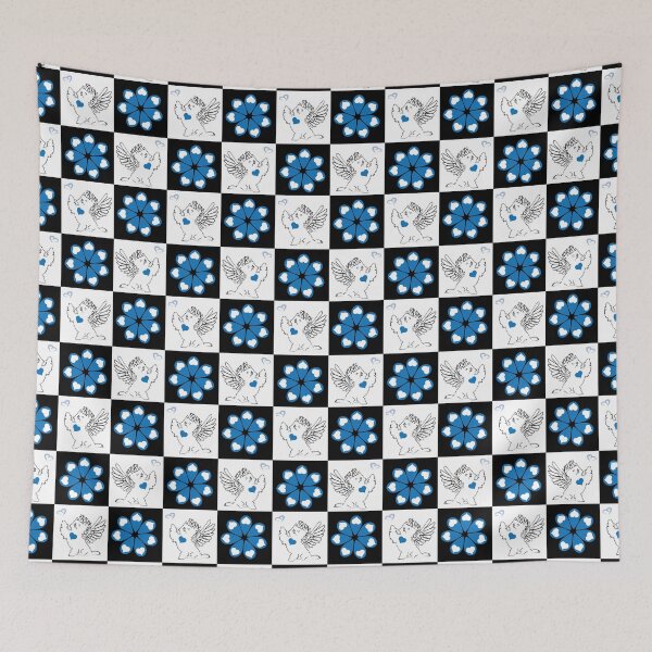 Item preview, Black & White Angel Dogs & Love Tear Flowers on Checkered Background designed and sold by Digitalmyth's Designs.