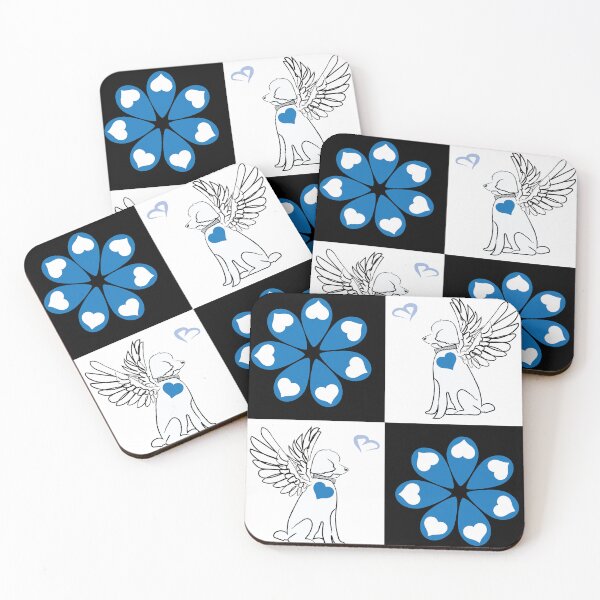 Item preview, Black & White Angel Dogs & Love Tear Flowers on Checkered Background designed and sold by Digitalmyth's Designs.