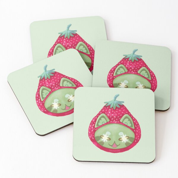 Item preview, Strawberry Matcha Cat Art Print | Kawaii Fruit Cat Illustration | Green Cat Wall Art designed and sold by ghostieking.