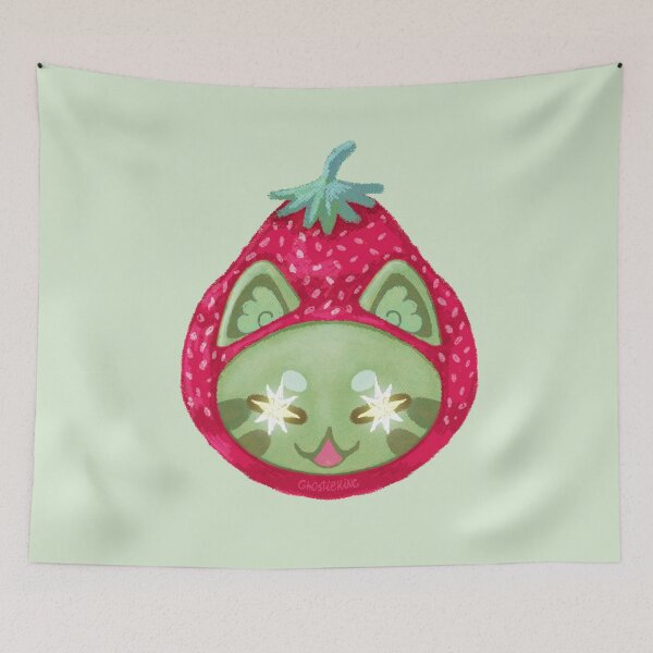 Item preview, Strawberry Matcha Cat Art Print | Kawaii Fruit Cat Illustration | Green Cat Wall Art designed and sold by ghostieking.