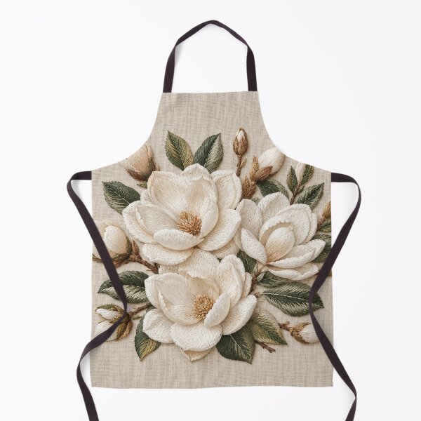 Item preview, White Magnolia Faux Embroidery on Linen designed and sold by TammyHunterArt.