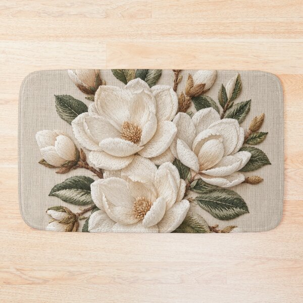 Item preview, White Magnolia Faux Embroidery on Linen designed and sold by TammyHunterArt.