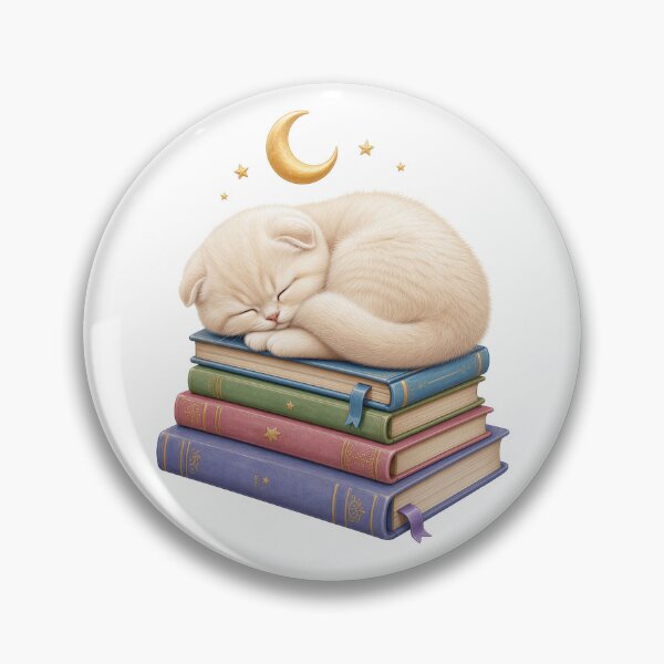 Item preview, Cute Scottish Fold Kitten Sleeping on Books | Dreamy Cream Cat Illustration designed and sold by The Pet Lover Collection .