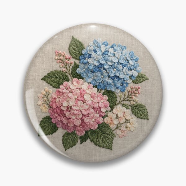 Item preview, Blue & Pink Hydrangea Faux Embroidery on Linen designed and sold by TammyHunterArt.