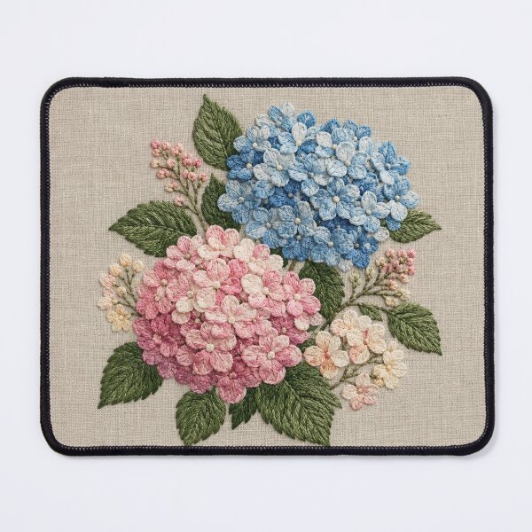 Item preview, Blue & Pink Hydrangea Faux Embroidery on Linen designed and sold by TammyHunterArt.