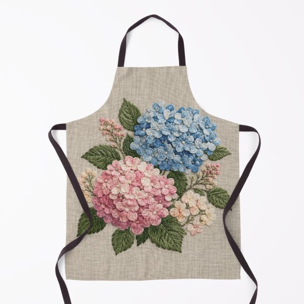 Item preview, Blue & Pink Hydrangea Faux Embroidery on Linen designed and sold by TammyHunterArt.