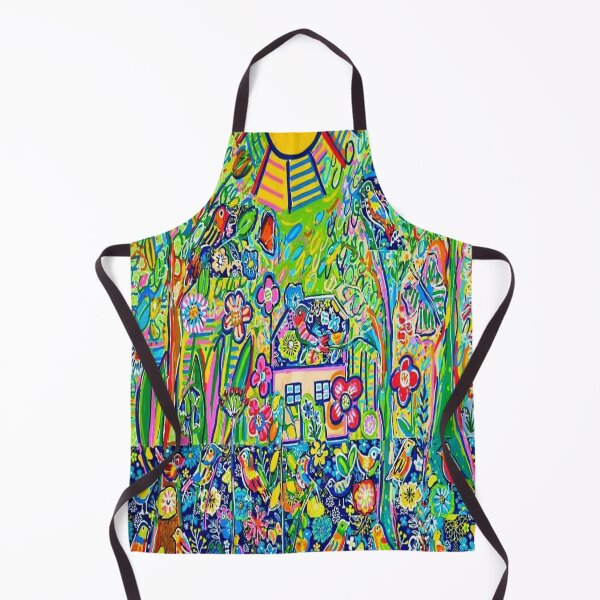 Item preview, The Garden of Eternal Happiness?? Naïve Enchanted Garden - Colorful Folk Art Painting with Birds and Flowers designed and sold by RAYBIL.