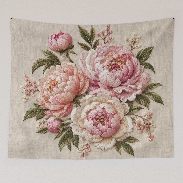 Item preview, 3D Embroidered Peonies Illustration  designed and sold by TammyHunterArt.