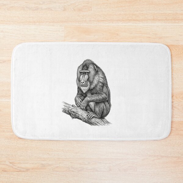 Item preview, Realistic fine line mandrill sitting designed and sold by Minimalisticaly.