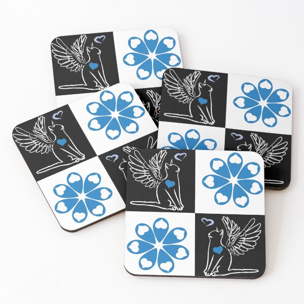 Item preview, Black & White Angel Catss & Love Tear Flowers on Checkered Background designed and sold by Digitalmyth's Designs.